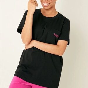 PINK Victoria's Secret Black Pocket Tee with Pink Logo Size S